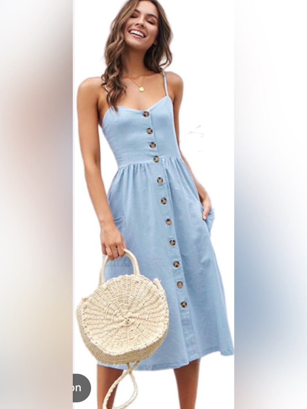 Light Blue Button-Front Midi Jean Dress
